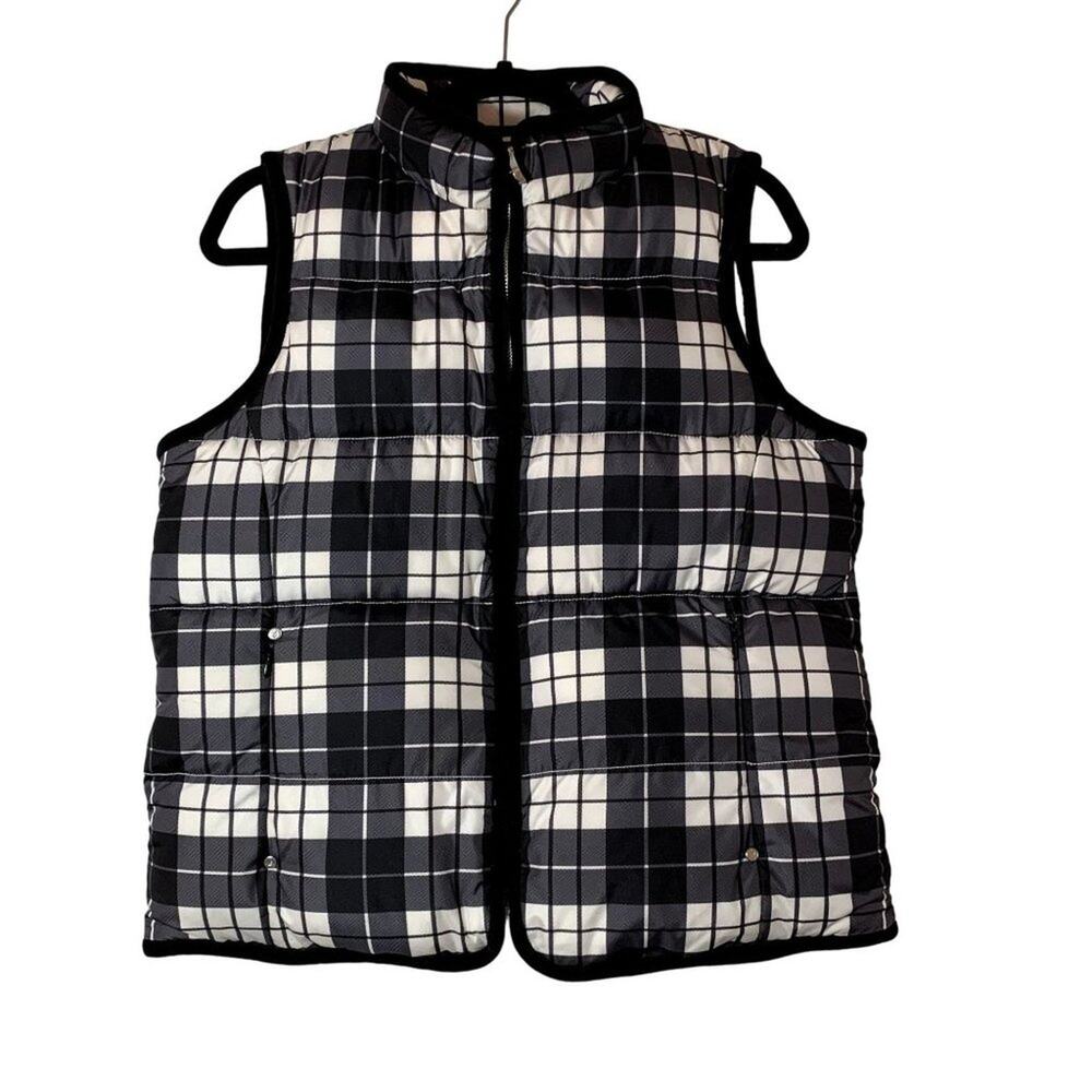 Nautica Checkered Black and White Puffer Vest